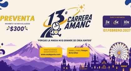 Logo de 13.ª Carrera AMANC Puebla 2027 “Porque la magia más grande se crea juntos.”