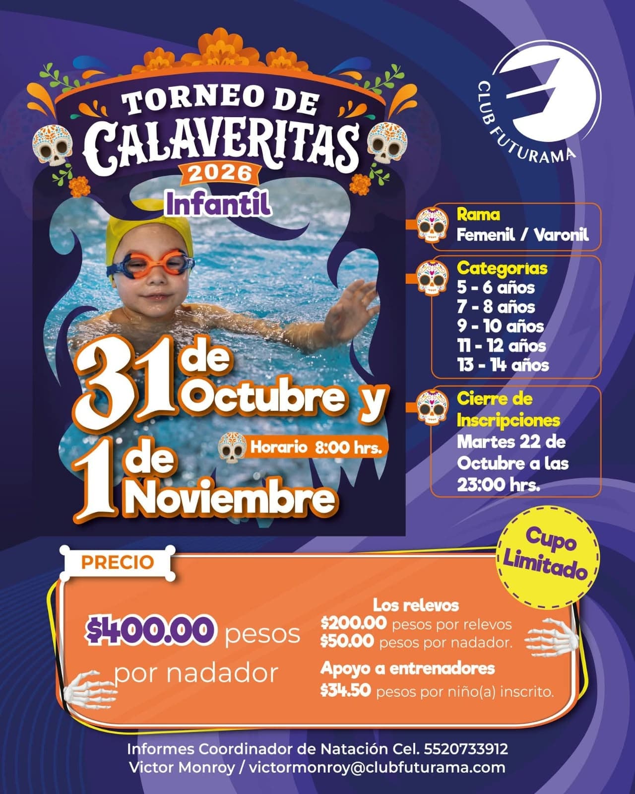Logo de XV Torneo de Calaveritas infantil y juvenil 31 de octubre y 01 de noviembre de 2026